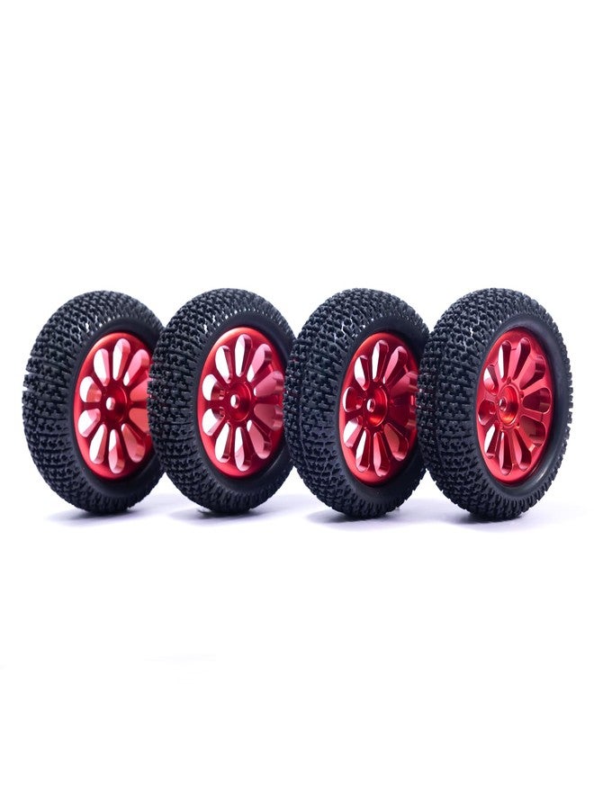 Oisunt 12mm Hex RC Metal Aluminium Wheels&Tires, 3 inch Overall Diameter, 1/10 1/14 1/16th RC Tire Set for Hyper Go/Wltoys/HAIBOXING/BEZGAR/Jetwood(Red) - Image 1